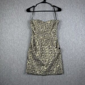 H&M Strapless Mini Dress Pockets Black & Gold Size 4 Holiday NYE Dress Party NWT